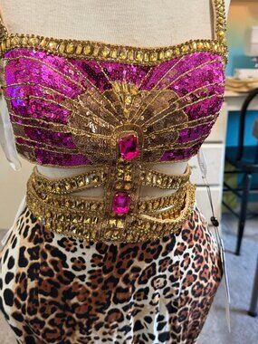 Sherri Hill - Gold/Fuscia Leopard Two-Piece Dress size 0 style 32101
